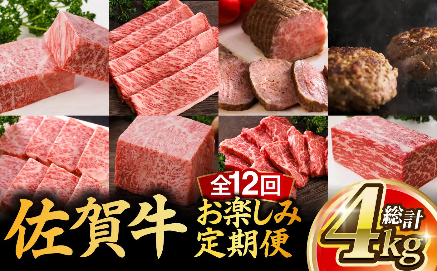 【全12回定期便】佐賀牛 食べ比べ定期便 約2人前 総計4kg UCC002 佐賀牛