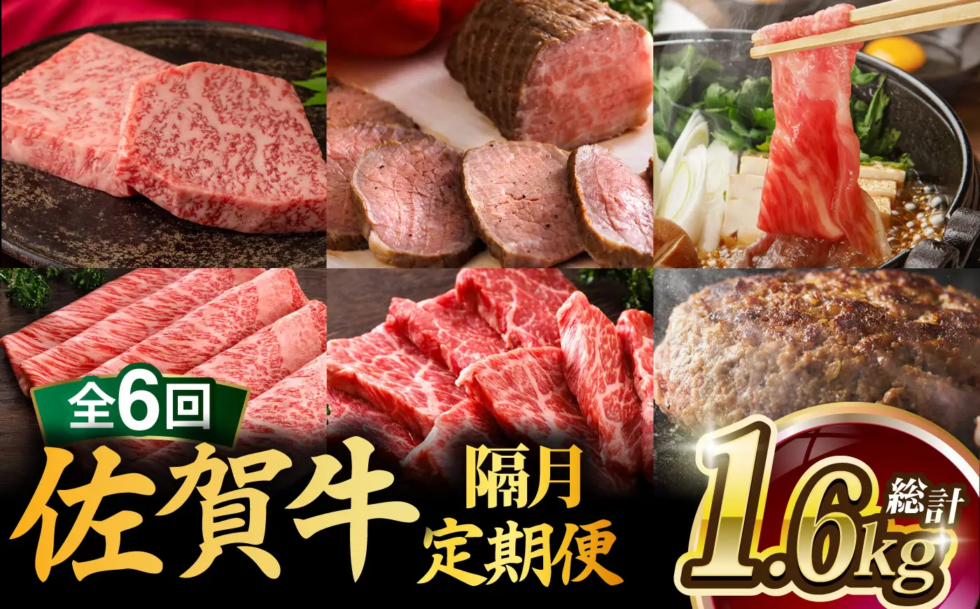 【全6回・偶数月】佐賀牛 牛肉定期便 約1-2人前 総計1.66kg 隔月発送 UCC006