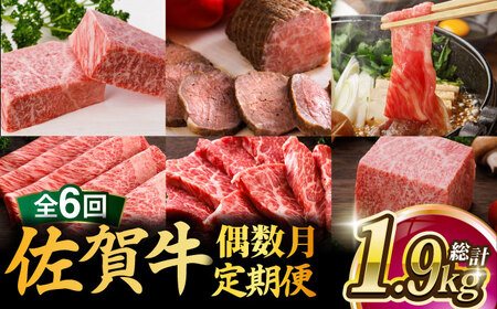 【全6回・偶数月】佐賀牛 牛肉定期便 約2-3人前 総計1.95kg 隔月発送 UCC008