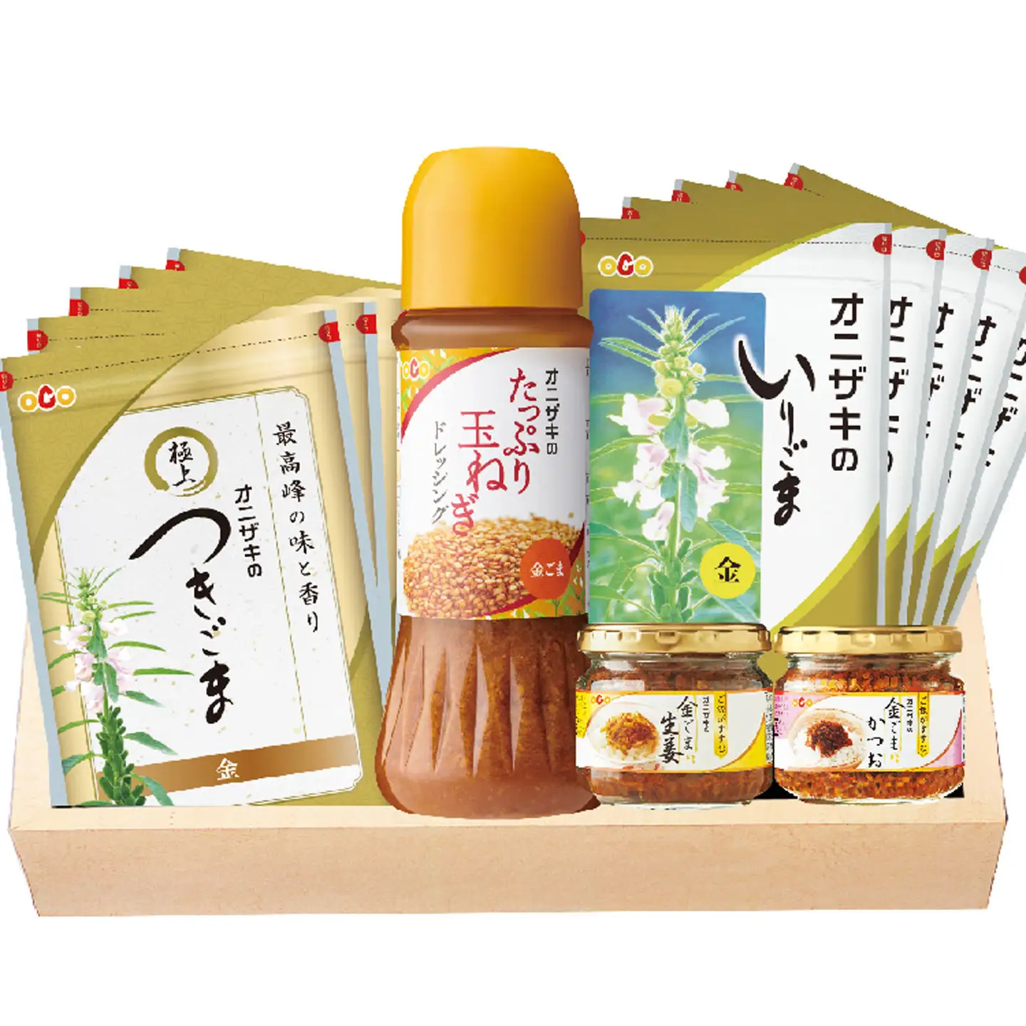 オニザキ 金のごま バラエティーセット | つきごま いりごま すりごま 金ごま 生姜 かつお たっぷり玉ねぎ ドレッシング _b-366