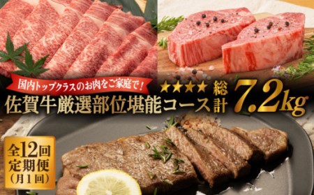 【定期便】 牛肉 佐賀牛堪能コース 総計7.2kg NAB076 牛肉 全12回