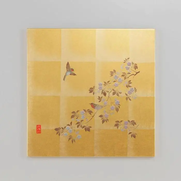 【箔一】花見鳥　アートパネル