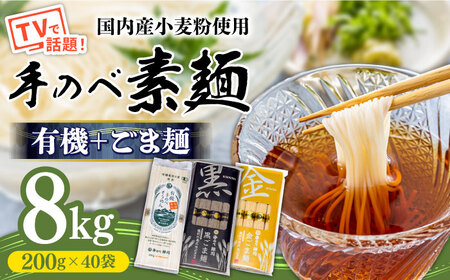 【手のべ陣川：ふるさと納税 限定商品】 島原 有機 手延べ そうめん 手延べ ごま麺 詰合せ 8kg / TA-200 / 南島原市 / ながいけ [SCH030]