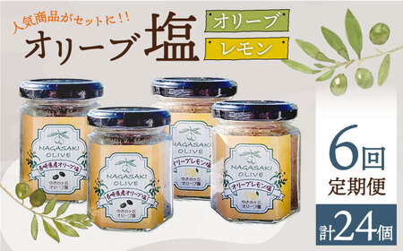 【6回定期便】オリーブ塩＆オリーブレモン塩 セット（各2個）計24個 長与町/ゆきのヶ丘オリーブ園 [EAV016]  調味料 オリーブ 塩