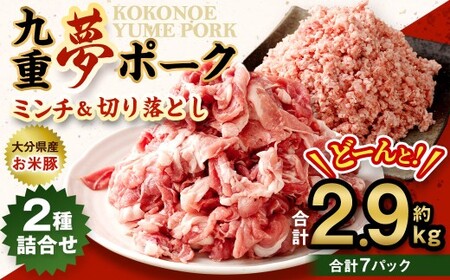 大分県産 ブランド豚 九重夢 ポーク ミンチ ・ 切り落とし 約2.9kg セット