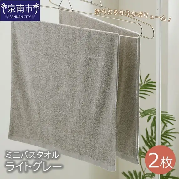 ハンガーで干せるミニバスタオル ライトグレー2枚 タオル バスタオル ミニバスタオル 泉州バスタオル バスタオルセット 【039E-050】