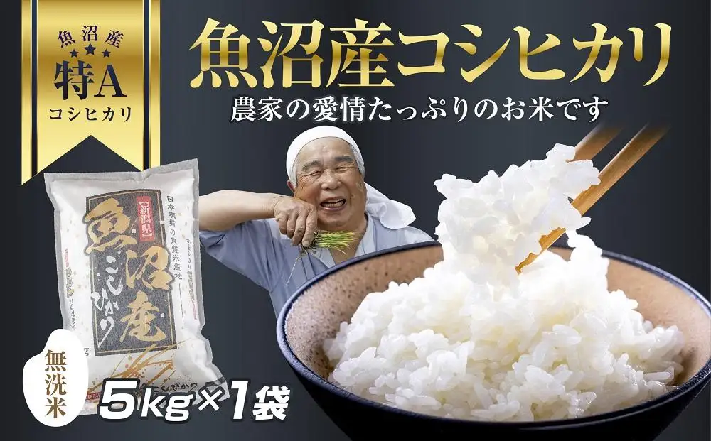 DH02 「無洗米」 新潟県 魚沼産 コシヒカリ お米 5kg こしひかり 精米 米（お米の美味しい炊き方ガイド付き）