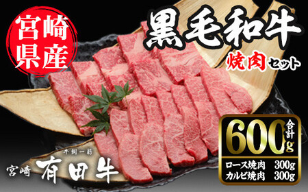 宮崎黒毛和牛焼肉セット(ロース・カルビ各300g)【AR005】【(有)有田牧畜産業 食肉加工センター】