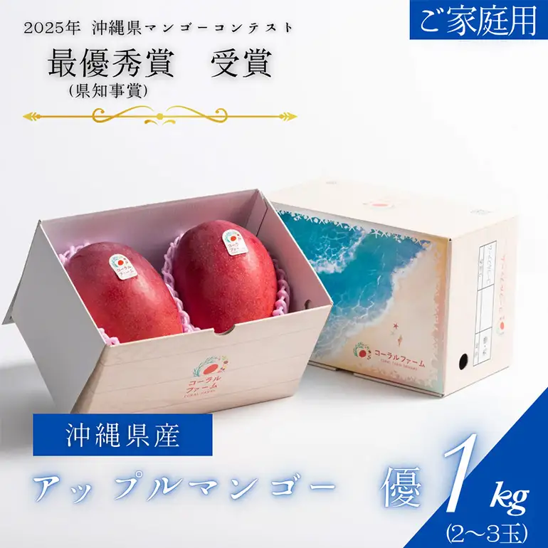 【 先行予約 2026年 発送 】コーラルファーム アップルマンゴー 1kg (2～3玉) 優品 沖縄県産 マンゴー アーウィンマンゴー 1キロ 国産 完熟マンゴー 果物 くだもの フルーツ 完熟 夏 沖縄 お取り寄せ ギフト 産地直送 農家直送 糸満市