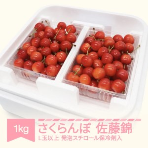 【先行予約】さくらんぼ 佐藤錦 2026年産 令和8年産 1kg詰 L玉以上 発泡スチロール梱包 mo-snhax1※沖縄・離島への配送不可