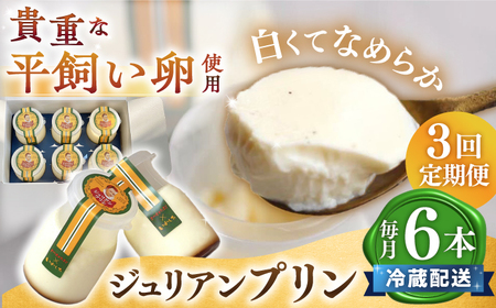 【3回 定期便 】平飼い卵 プリン 冷蔵 ジュリアン プリン 6本  西海市 プリン ぷりん 冷蔵配送 卵 たまご ＜お菓子のいわした＞ [CAM027]