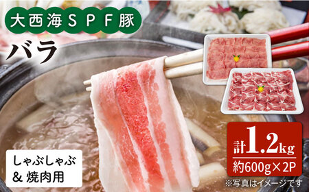 大西海SPF豚 バラ（ 焼肉 ＆ しゃぶしゃぶ 用）計1.2kg（600g×2パック） 訳あり ＜大西海ファーム＞ [CEK033] しゃぶしゃぶ 焼肉 しゃぶしゃぶ 焼肉 しゃぶしゃぶ 焼肉 しゃぶしゃぶ 焼肉