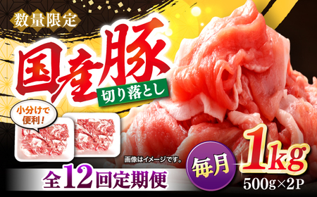 12回定期便 長崎県産 豚 切り落とし 1kg CFA013 国産豚 こま切れ 便利 小分け