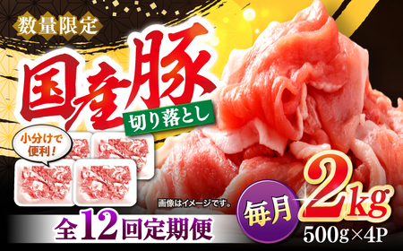 【12回定期便】長崎県産 豚 切り落とし 2kg CFA016 国産豚 こま切れ 便利 小分け