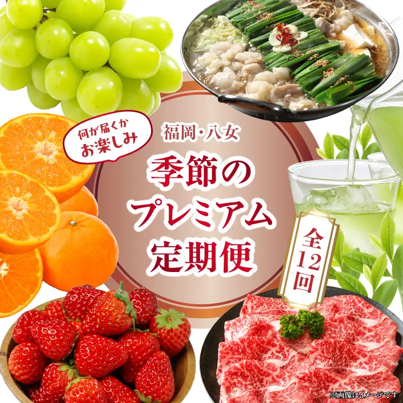 福岡・八女　季節のお楽しみプレミアム定期便【12ヶ月】全１２回＜配送不可：北海道・沖縄・離島＞　072-T057