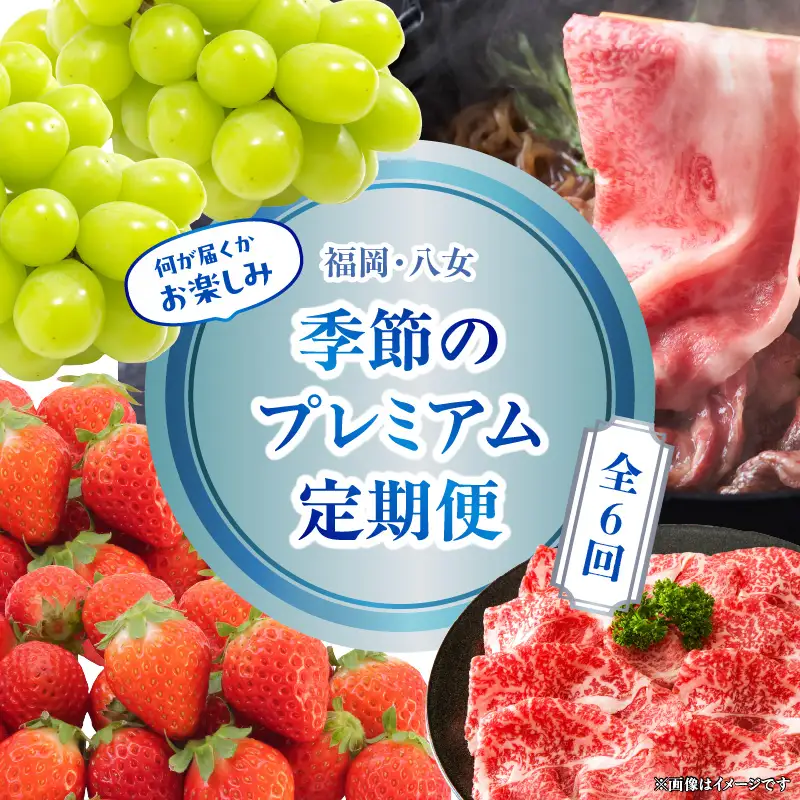 福岡・八女　季節のお楽しみプレミアム定期便【1年間に６回お届け】＜配送不可：北海道・沖縄・離島＞ 果物 フルーツ いちご あまおう シャインマスカット 黒毛和牛 博多和牛 和牛 072-T058