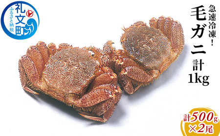 北海道産 急速冷凍 ボイル 毛ガニ 約500g×2尾［株式会社やまじょう］【 かに カニ 蟹 毛蟹 毛ガニ 姿 急速冷凍 ボイル 蟹味噌 かにみそ 海鮮 北海道 お祝い 贈答 ギフト 】