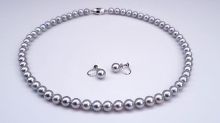 【300-61】憧れのセカンドパール、グレーネックレスセット（イヤリング）*