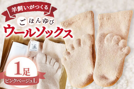 ひつじ飼いが作る ごほんゆびウールソックス Lサイズ(ピンクベージュ)【ウールソックス 5本指 靴下 Lサイズ ピンクベージュ ピンク ベージュ レディース メンズ 男女兼用 島根県 大田市】