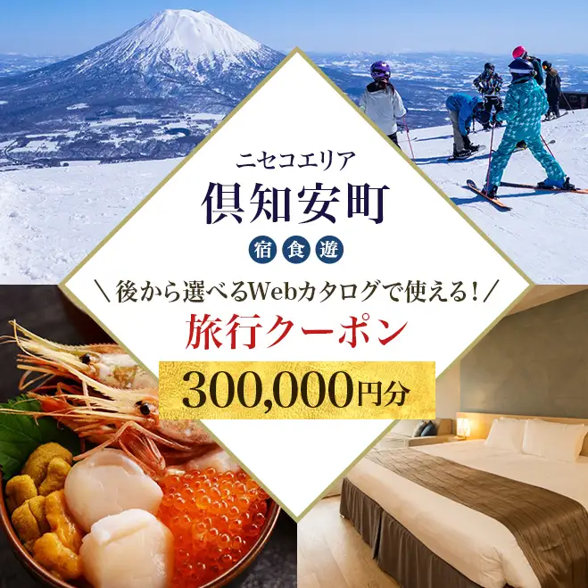 【北海道ツアー】ニセコ 倶知安町 後から選べる旅行Webカタログで使える！ 旅行クーポン（300,000円分） 旅行券 宿泊券 飲食券 体験サービス券 温泉 お食事券 チケット スキーチケット 