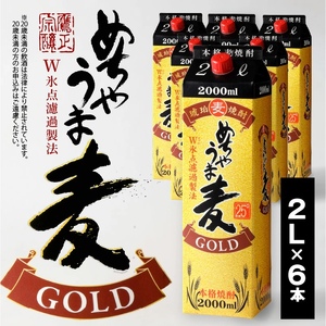 本格麦焼酎 めちゃうま麦ゴールド25度2Lパック×6本セット_焼酎 麦焼酎 めちゃうま麦ゴールド 25度 2Lパック 6本 セット 鷹正宗 紙パック 本格焼酎 白麹仕込み まろやかな味わい 切れ味よい後口 美しい輝きのある琥珀色 お酒 アルコール 福岡県 久留米市 お取り寄せ 送料無料 〔El019〕