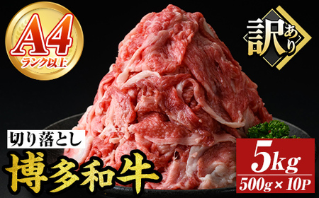 ＜訳アリ＞【A4～A5】博多和牛切り落とし(計5kg・500g×10P)国産 九州産 福岡県産 牛肉 和牛 黒毛和牛 お肉【MEAT PLUS】as08-042