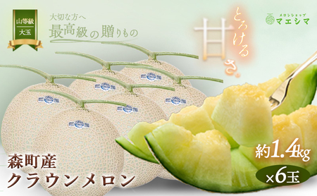 クラウンメロン【上（山等級）】大玉（1.4kg前後）6玉入り 果物 フルーツ メロン青肉 最高峰 上品な甘み とろける 柔らかな食感 高級メロン ブランド ブランドメロン デザート おやつ おもてなし 