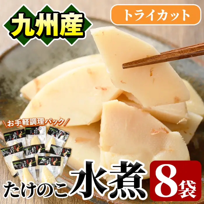 たけのこ水煮トライカット8袋(計800g・100g×8袋) 国産 九州産 筍 野菜 使い切り 小分け 個包装【上野食品】akn008-11