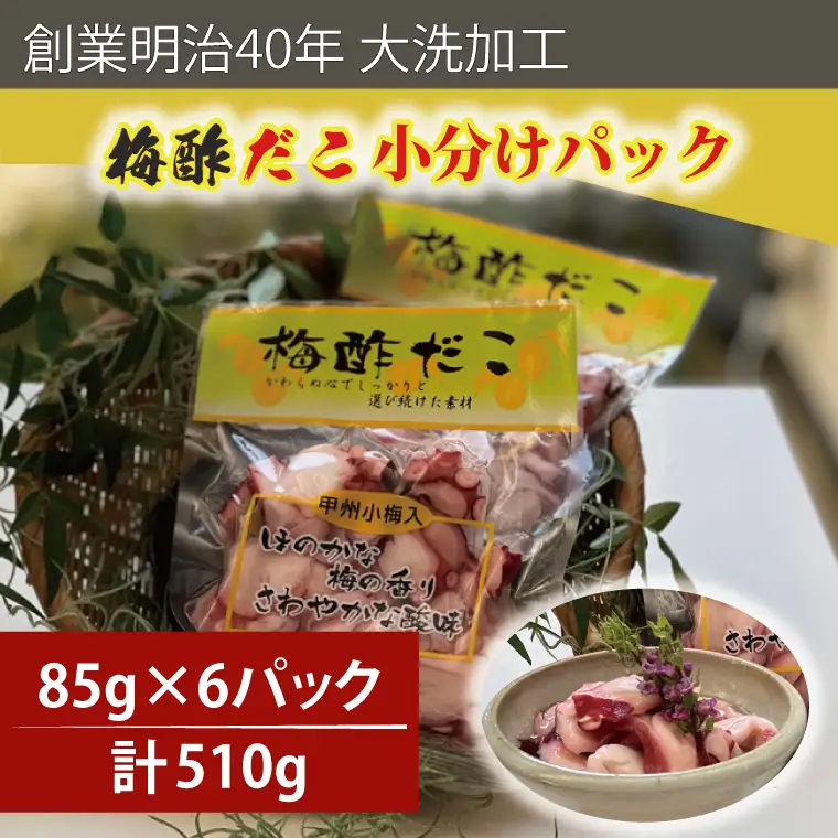 創業明治40年 大洗加工 梅酢だこ 小分け 85ｇ×6パック 茨城県 大洗 たこ 酢蛸 酢 ダコ_BA020