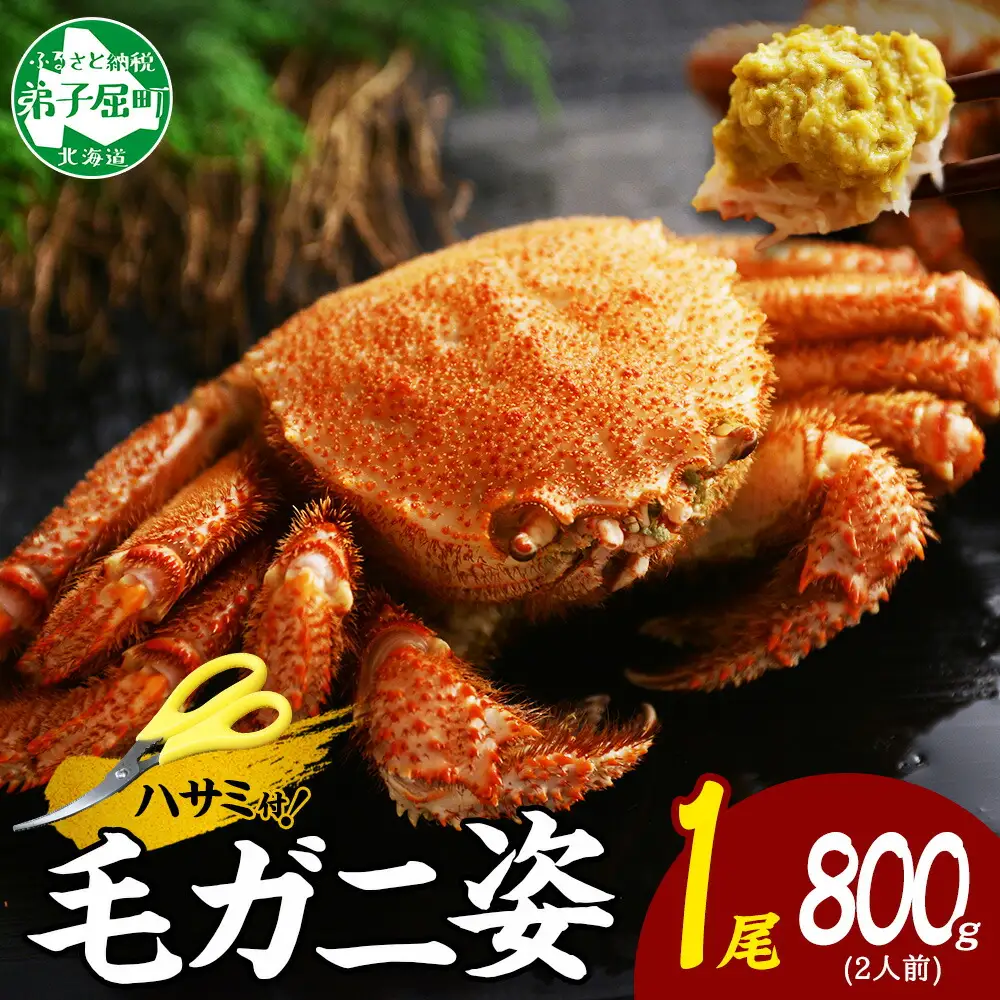3302. ボイル毛蟹姿 800g 食べ方ガイド・専用ハサミ付 カニ かに 蟹 海鮮 送料無料 北海道 弟子屈町