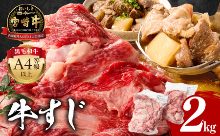 牛肉 牛すじ 牛肉[宮崎牛 2kg 肉 精肉 すじ肉 国産牛 黒毛和牛 和牛 国産 宮崎県産 A4 4等級以上 パック 冷凍 おつまみ つまみ 料理 アレンジ カレー おでん 牛すじ煮込み 煮込み料理 牛すじカレー グルメ おすすめ 宮崎市]