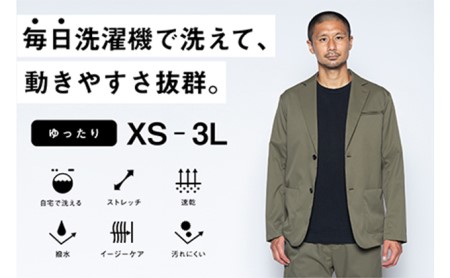 【ふるなび限定】メンズ テーラードライトジャケット「ワークウェアスーツ」スーツに見える作業着　丸洗い可 ストレッチ 速乾 部屋干し可 撥水 シワになりにくい　オリーブ FN-Limited-SP ファッション 服 男性  LL