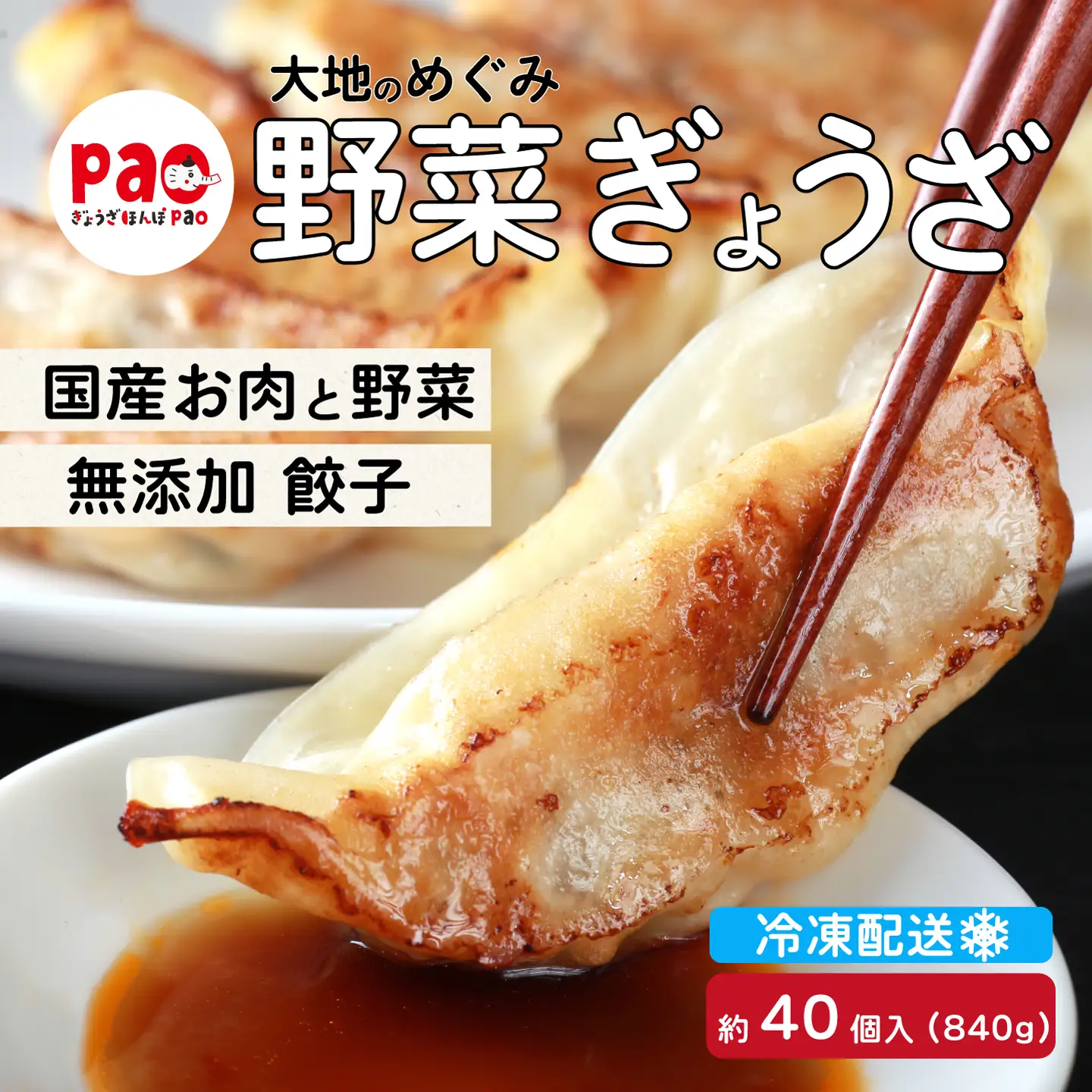 paoの無添加餃子「大地のめぐみ 野菜ぎょうざ」840g(約40個) 餃子 ギョーザ 惣菜 冷凍 中華 点心 おかず おつまみ 国産野菜 058007
