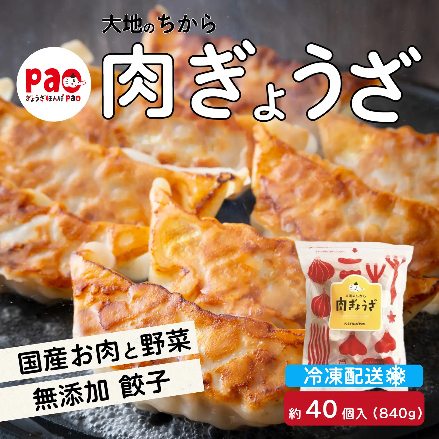 paoの無添加餃子「大地のちから 肉ぎょうざ」840g(約40個) 餃子 ギョーザ 惣菜 冷凍 中華 点心 おかず おつまみ 国産野菜 058008
