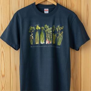 世界で唯一!着る山菜!!【山菜図鑑Tシャツ・インディゴ】 半袖 ファッション メンズ レディース 洋服 新潟  Mサイズ