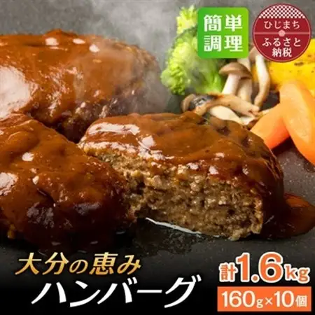 大分の恵みハンバーグ 1.6kg (160g×10個)(日出町)_肉 ハンバーグ 牛肉   肉 ハンバーグ 豚肉 _【配送不可地域：離島】【1373904】