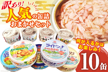 訳あり お任せ缶詰 人気10缶セット ツナ缶 [ミヤカン 宮城県 気仙沼市 20563805]