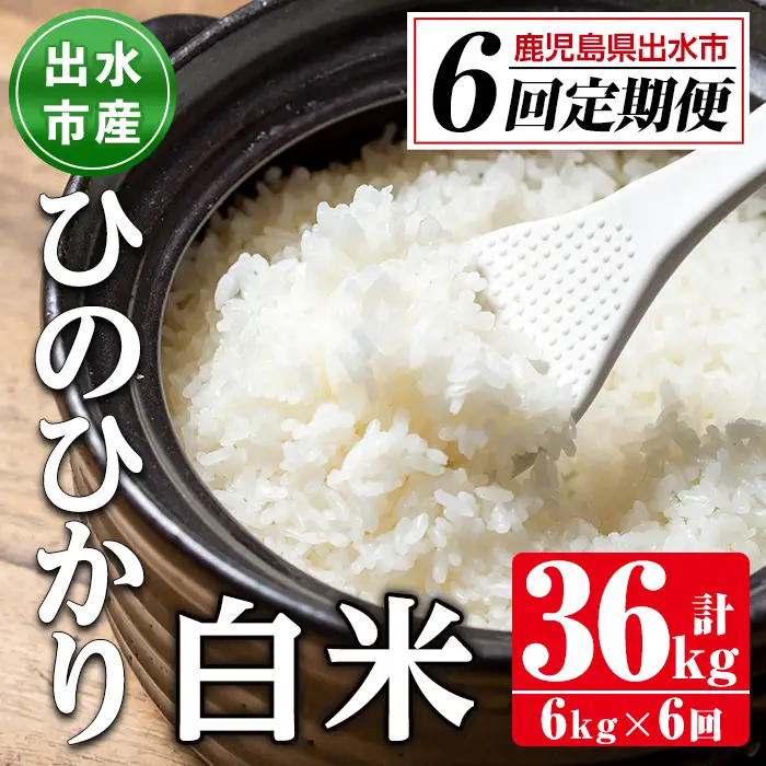 【6回定期便(連続)】鹿児島県 出水市産 ひのひかり 白米 定期便 (3kg×2袋・計6kg)×全6回 【田上商店】 i704