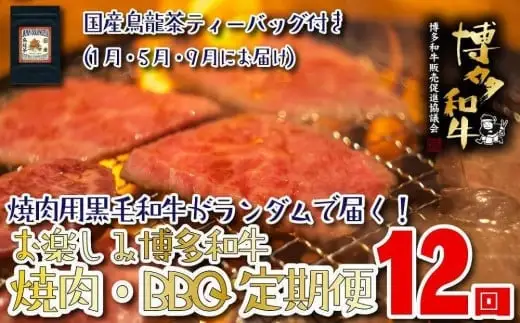 【福岡の国産黒毛和牛】博多和牛の焼肉・BBQお楽しみ定期便【全１２回】　072-T062