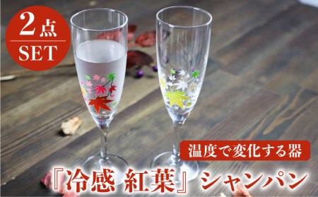 温度で変化する 器 シャンパン ぺアセット 『冷感 紅葉』【丸モ高木陶器】 グラス コップ ペア 紅葉 秋 四季 ギフト シャンパングラス シャンパン 冷感  [TBA131]
