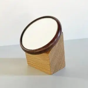 【Face Mirror ローズウッド材+オーク材】ハンドミラー（手鏡）スタンドミラー（卓上）ウォールミラーとしても＜フェイスミラー＞ プレゼント 父の日 母の日 入学 卒業 就職 MUFactory