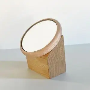 【Face Mirror メープル材+オーク材】ハンドミラー（手鏡）スタンドミラー（卓上）ウォールミラーとしても＜フェイスミラー＞ プレゼント 父の日 母の日 入学 卒業 就職 MUFactory