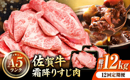 【12回定期便】黒毛和牛 佐賀牛 A5 すじ肉 1kg スジ 煮込み用[FCX013]