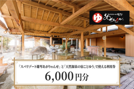 スパリゾート雄琴あがりゃんせ と 天然源泉の宿ことゆう で使える 利用券（6,000円分） 温泉券