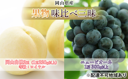桃 ぶどう 2026年 先行予約 果物 味比べ三昧 岡山 白桃 2玉 等級：ロイヤル（1玉220g以上）ニュー ピオーネ 1房 380g以上