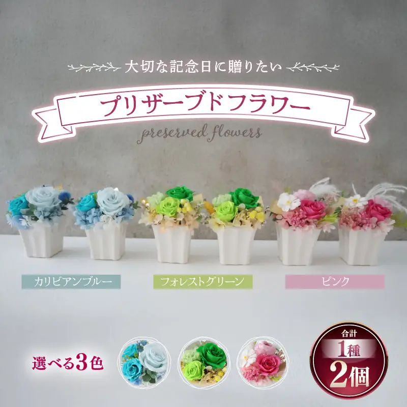 プリザーブドフラワー【ピンク】 2個セット ＜大切な記念日に ペアで飾って＞ ／ インテリア ウェディング 結婚祝 結婚記念日 誕生日 お祝い ギフト プレゼント ブリザーブド フラワー 花 アレンジメント あわら [aw047-c001_01]