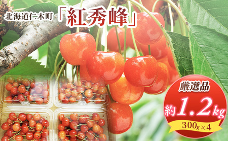 先行受付 北海道 仁木町産  さくらんぼ 紅秀峰 1.2kg (300g×4パック) Lサイズ以上　旬 桜桃 産地直送 サクランボ チェリー フルーツ 果物 果物類  仁木町 仁木 [松山商店]