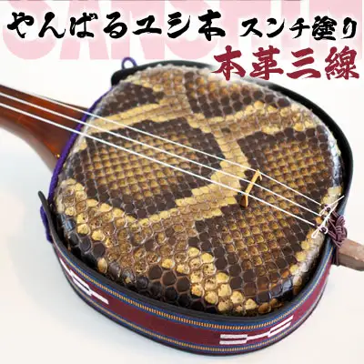 上原三線店　やんばるユシ木　スンチ塗り　本革三線（真嘉比型）