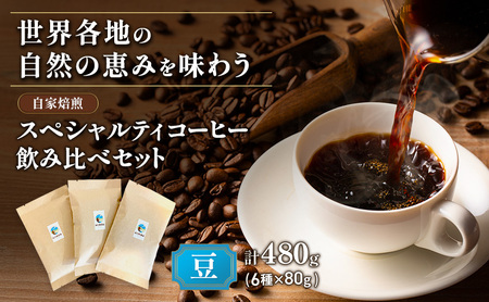 スペシャルティコーヒー「飲み比べセット」（6種×80g） 厳選 良質 自家焙煎 オリジナル ブレンド 世界各地 自然 恵み ブラジル グァテマラ 
