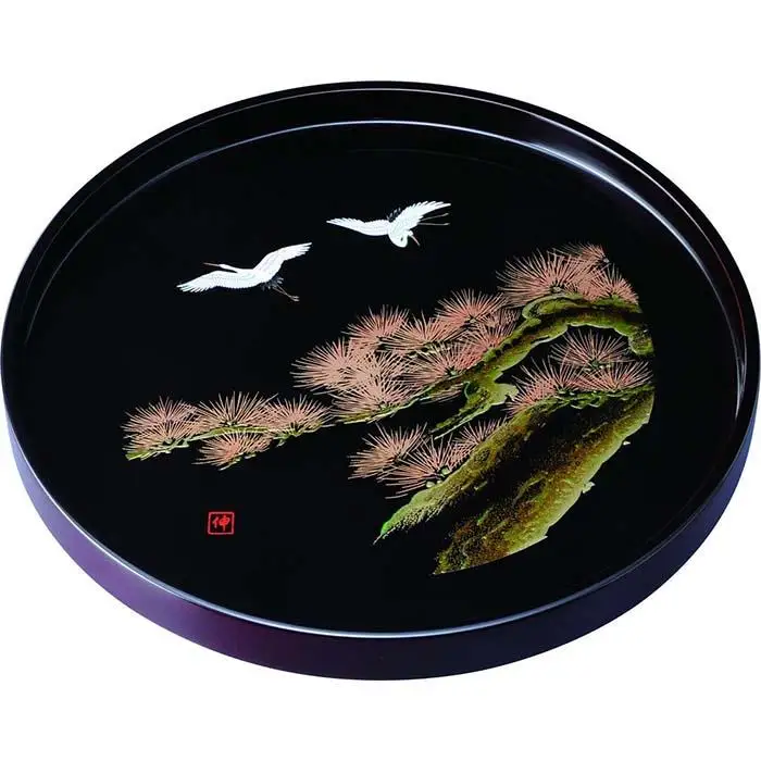木製丸盆 30cm 溜 飛祥